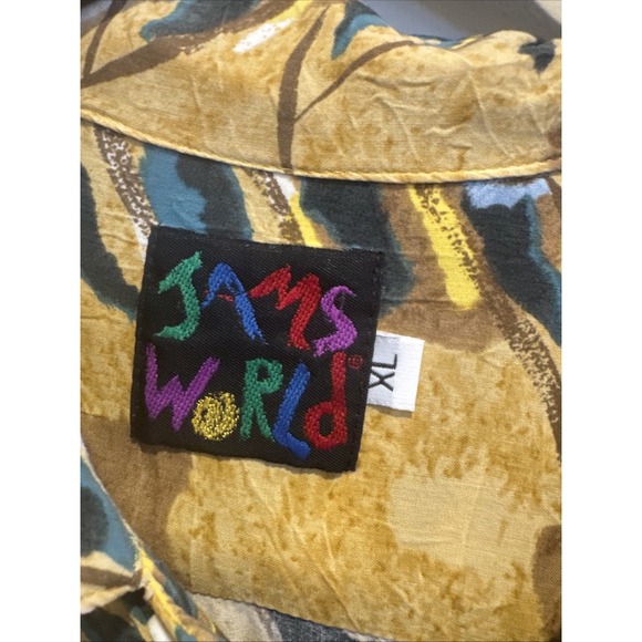 Jams World Hawaiian Shirt Mens XL Floral Yellow Rayon Comfort Tropical - Picture 3 of 9